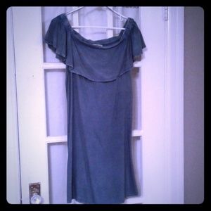 Drop-shoulder chambray mini-dress